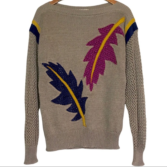 Escada Sweaters Vintage Escada Sweater Size 4 Beaded Leaves Open